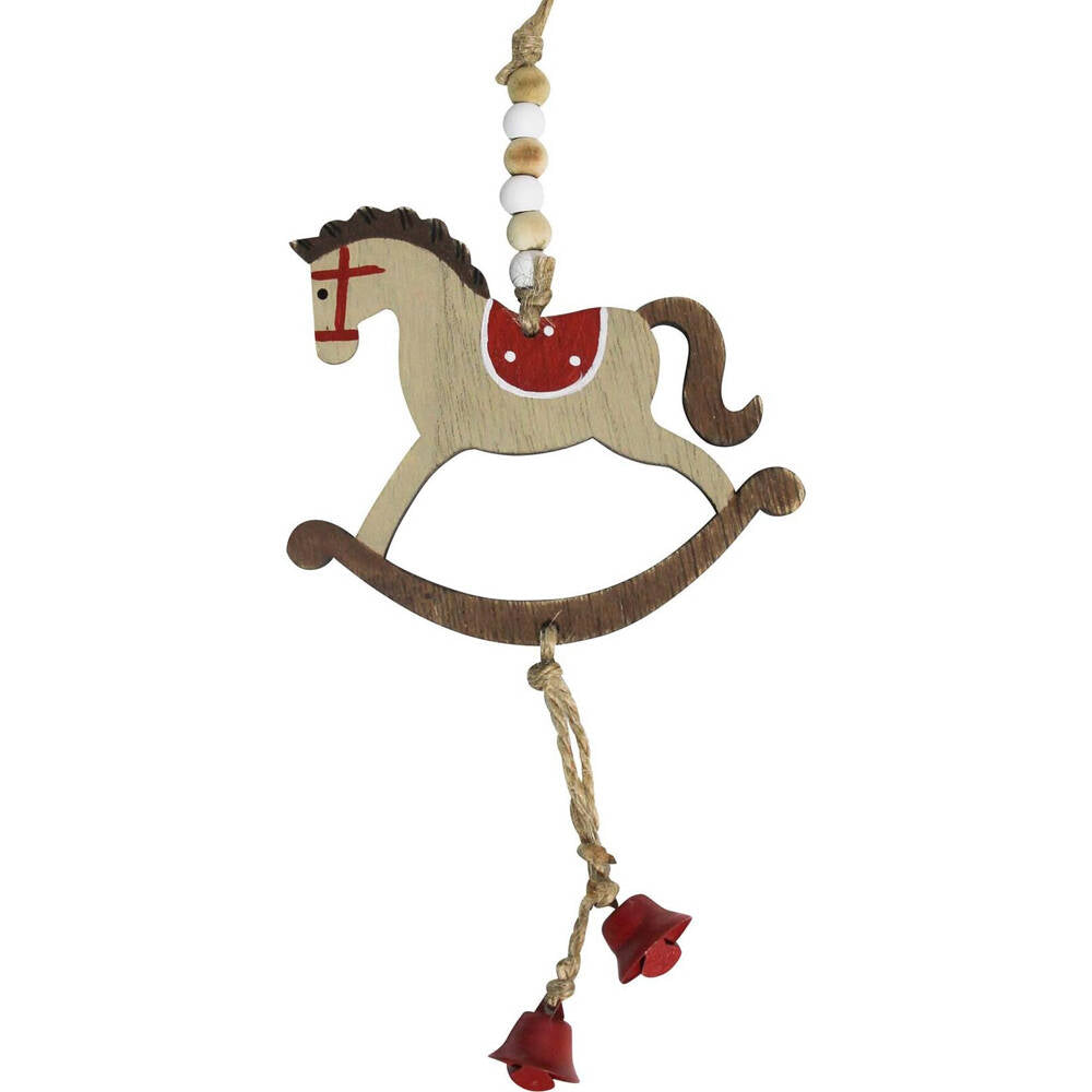 12PK LVD Hanging Rocking Horse Wooden Ornament Decor 23cm Red