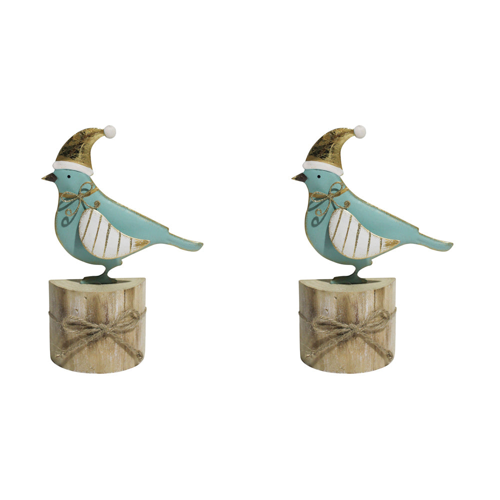 2PK LVD 18x13cm Metal/MDF Bird Home Ornament Decor - Aqua
