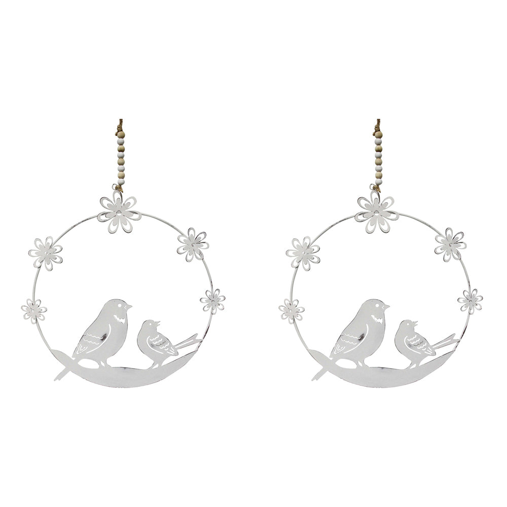 2PK LVD Metal Bird Spring Glory Home Hanging Decor 23cm Large - White