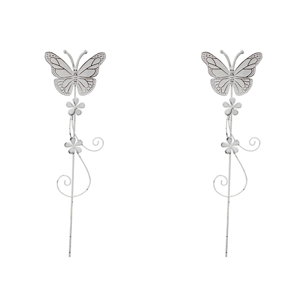 2PK LVD Metal 46cm Pot Stake Decorative Ornament Butterfly