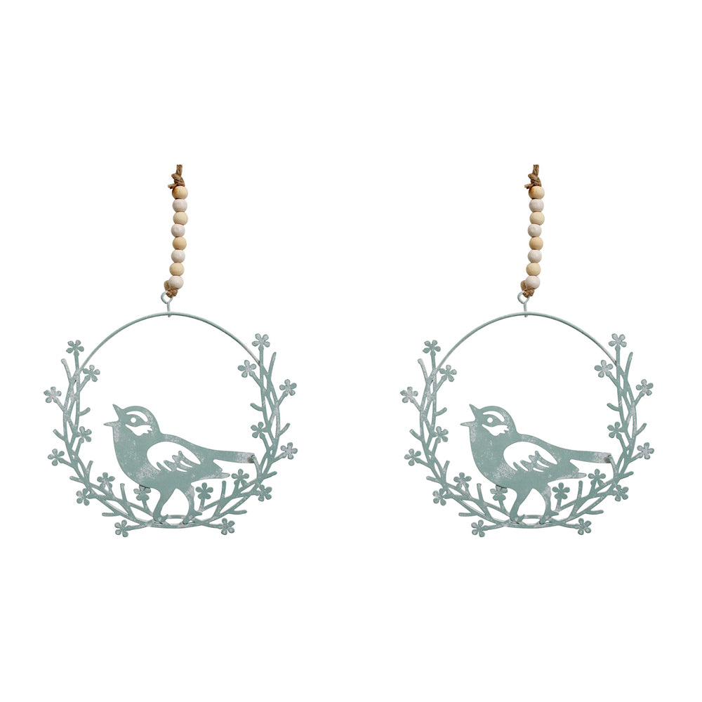 2PK LVD Metal 13.5cm Hanging Bird Wreath Home Decor - Blue