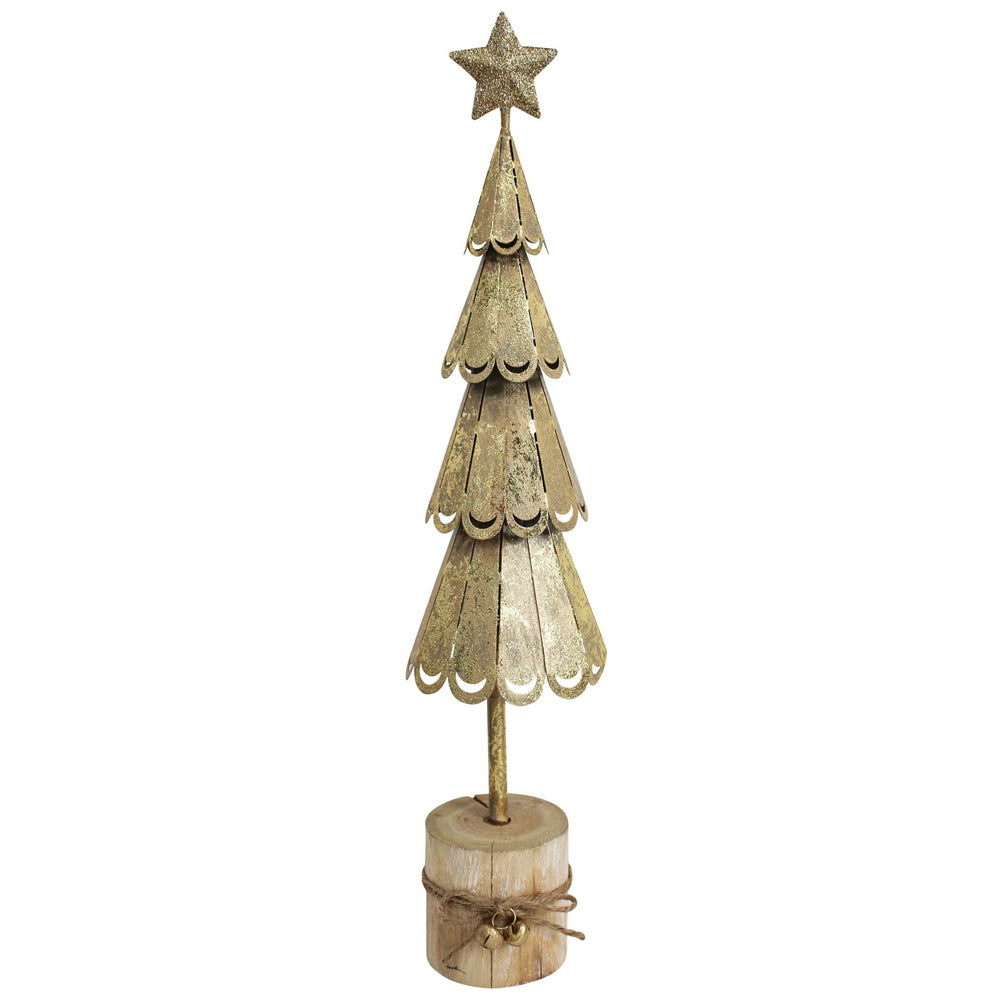 LVD Metal/Wood Xmas Tree On Stump Christmas Decoration Lrg 37.5cm - Gold