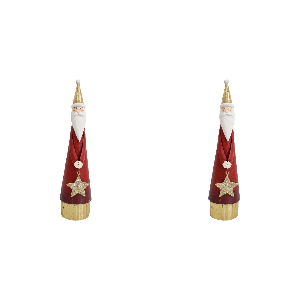 2PK LVD Metal Santa w/ Star Christmas Decoration 24.5cm - Red
