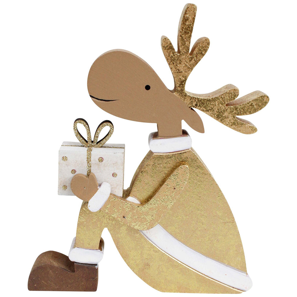 4PK LVD Wooden Gifting Reindeer Christmas Decoration Sml - Gold/Brown