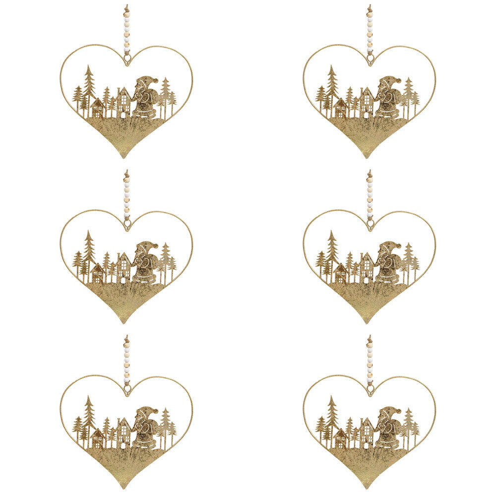 6PK LVD Metal Santa Sack Hanger Christmas Decoration 19x17cm - Gold