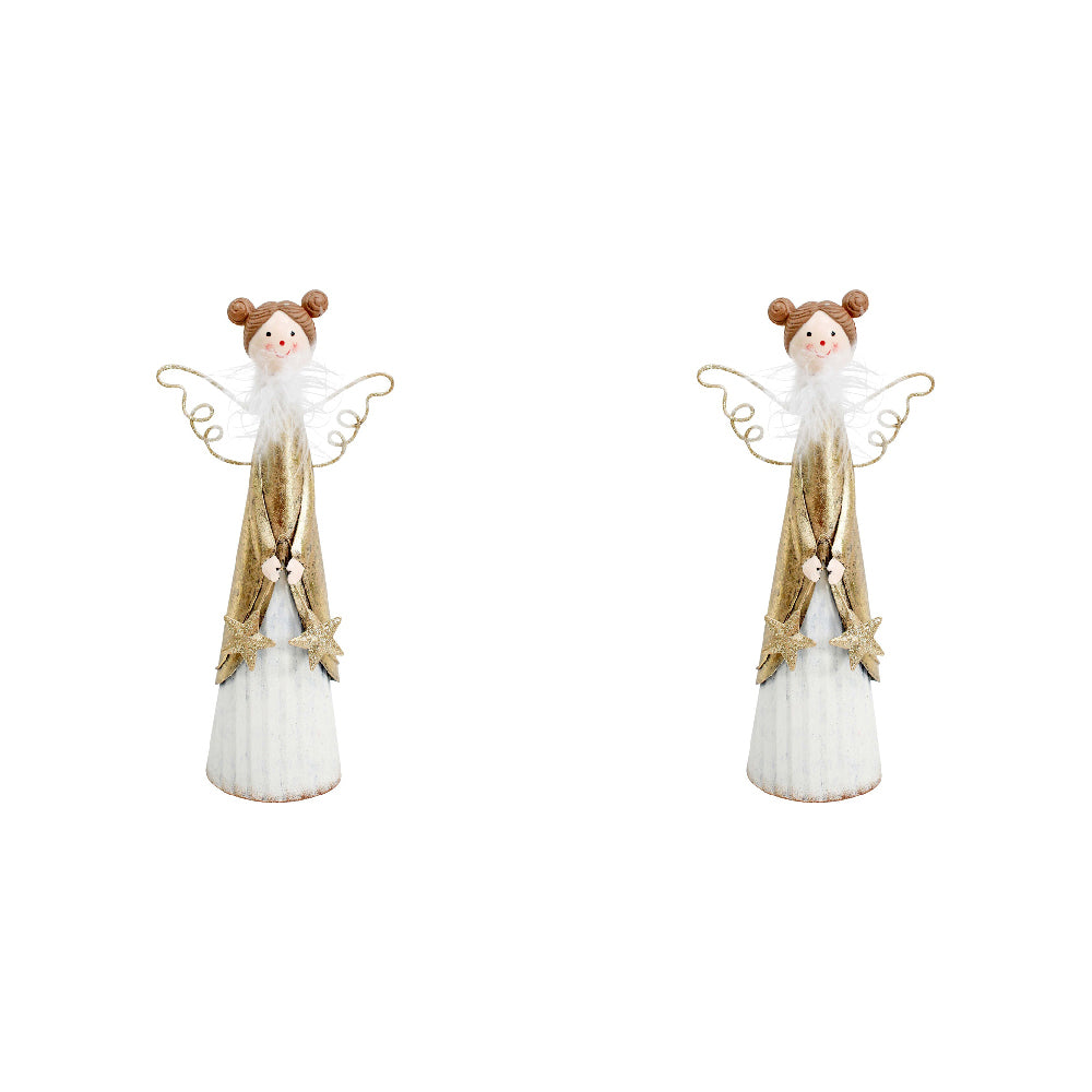2PK LVD Metal Pretty Angel w/ Star Christmas Decoration 20cm - White/Gold