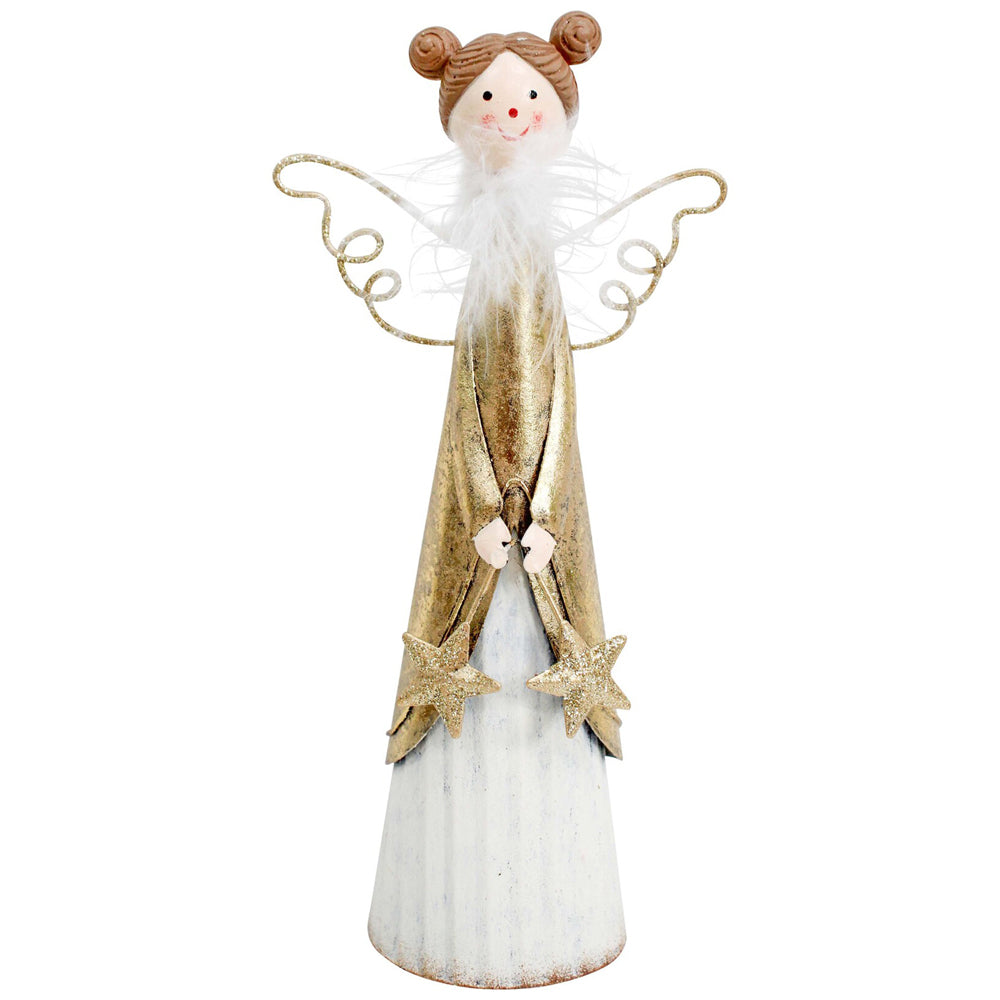 2PK LVD Metal Pretty Angel w/ Star Christmas Decoration 20cm - White/Gold