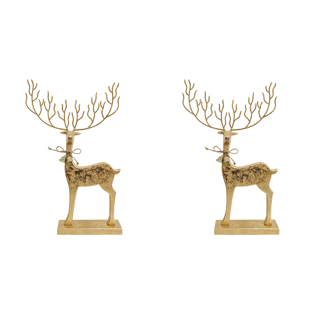 2PK LVD 22x37cm Wooden Mystical Reindeer Foil Home Decor - Gold
