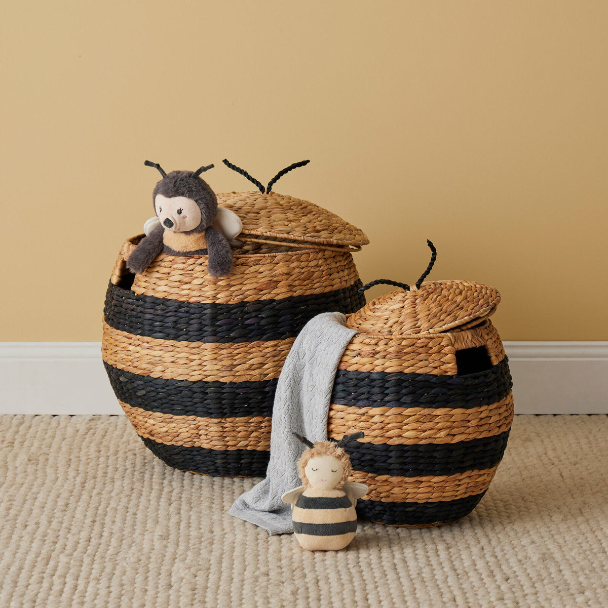 2pc Jiggle & Giggle Bee Basket Storage Organiser - Natural/Black