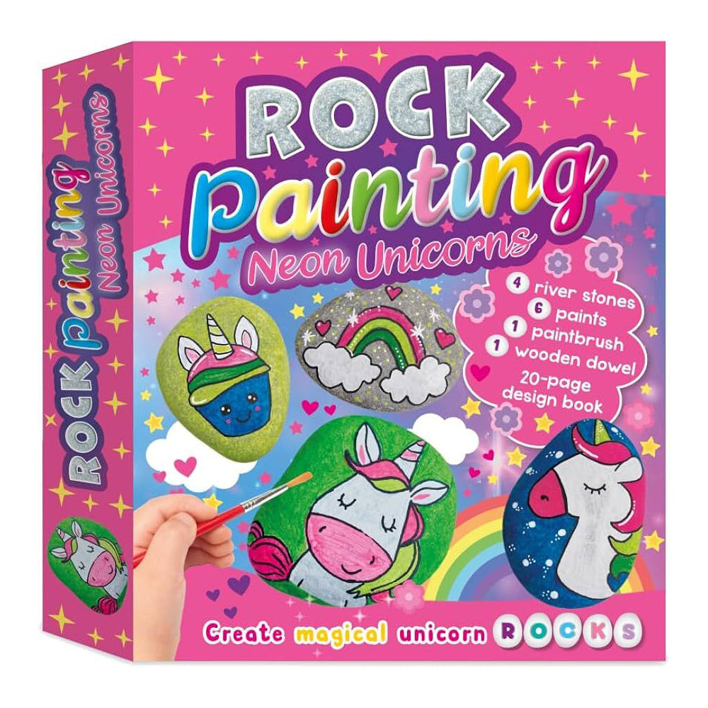 4PK Bookoli Crafting Fun: Neon Unicorn Rock Painting Kids Educational Book 4Y+