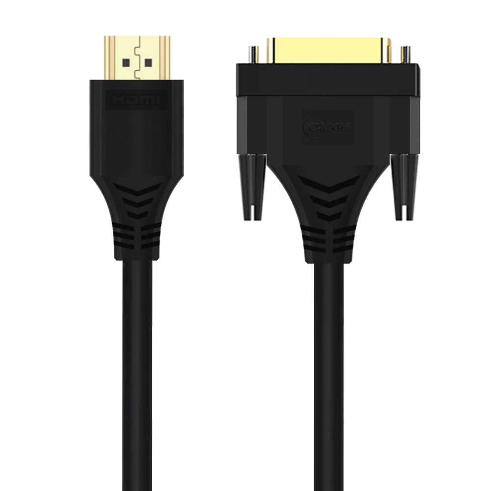 2PK Cruxtec 2m HDMI Male to DVI-D Male Reversible Cable - Black