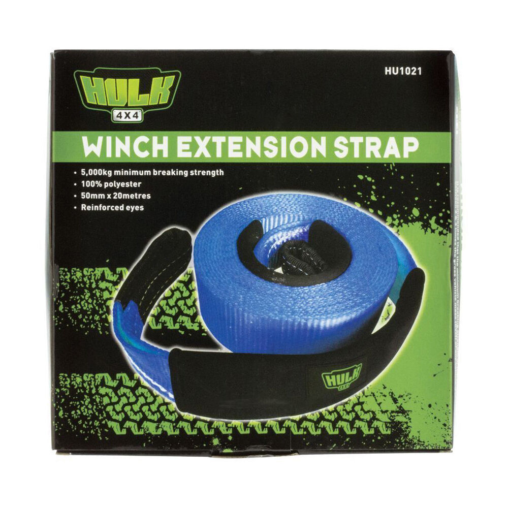 Hulk Heavy Duty Winch Extension Strap 5000kg 50mm x 20m Blue