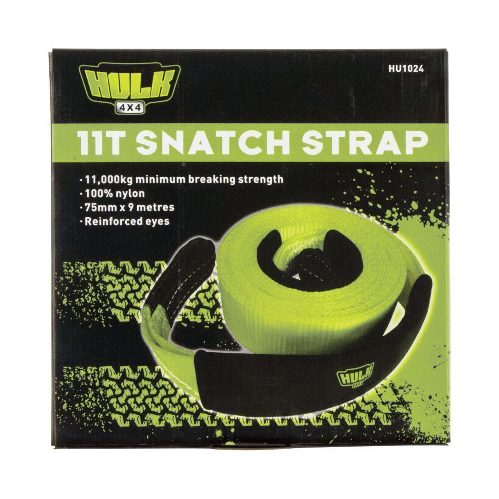 Hulk Heavy Duty Snatch Recovery Strap 11T 11000kg 75mm x 9m Green