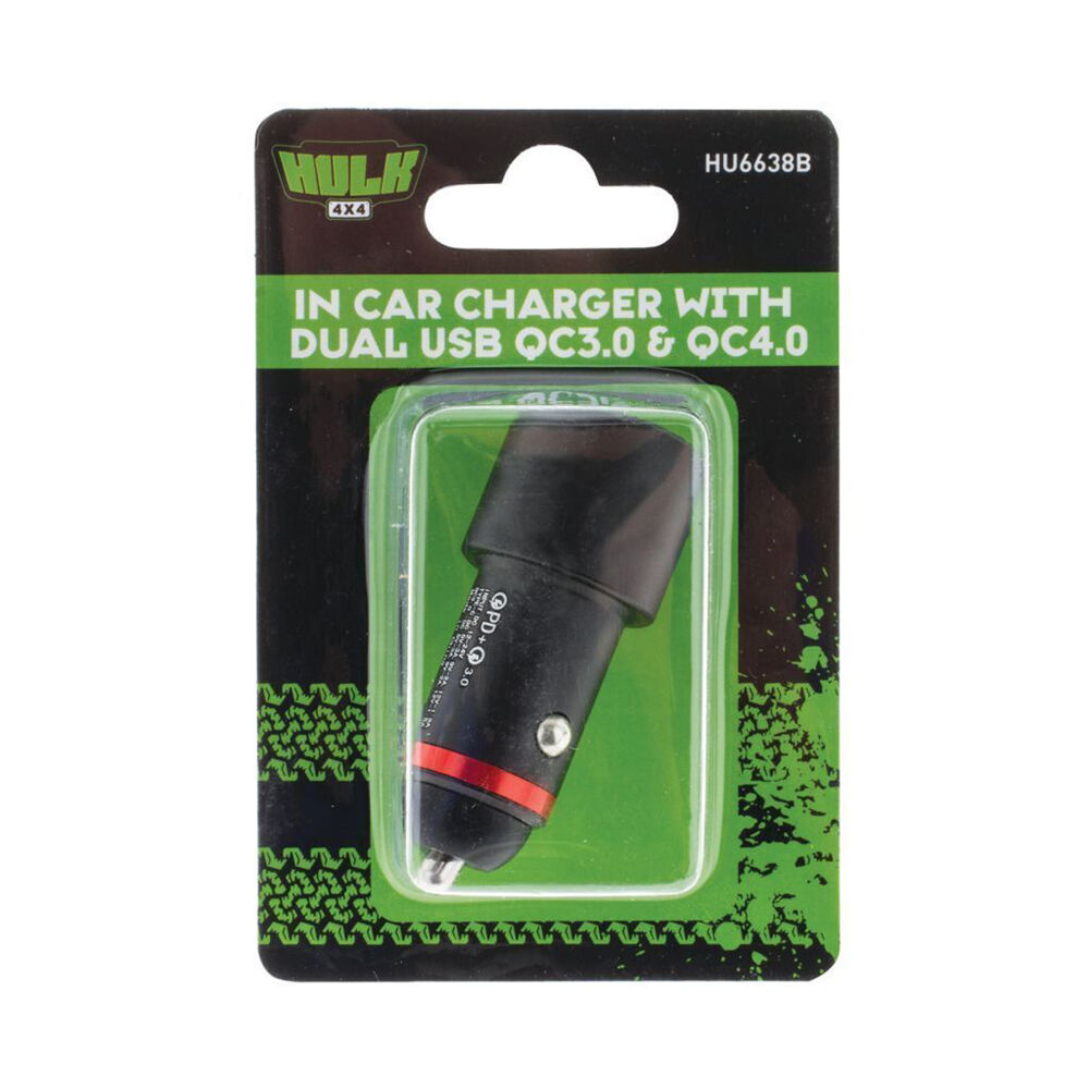Hulk Dual USB In Car Socket Charger - Type C & QC3.0 Blue Illumination