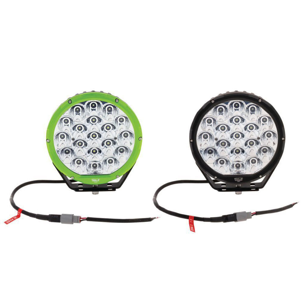 Hulk Round LED Off-Road Vehicle Driving Light Pair 7inch Green Bezel