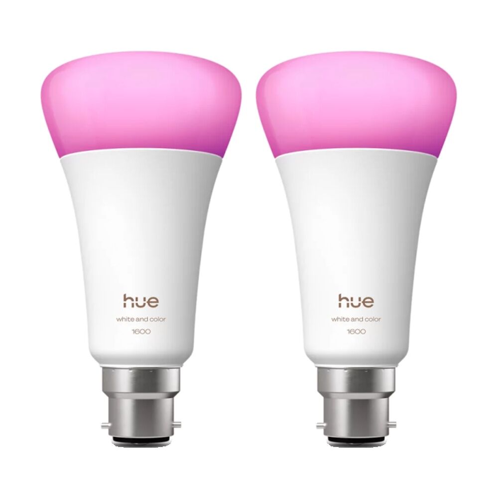 2PK Philips Hue White/Colour Ambience 1600lm A67 B22 Smart LED Lightbulb 15W