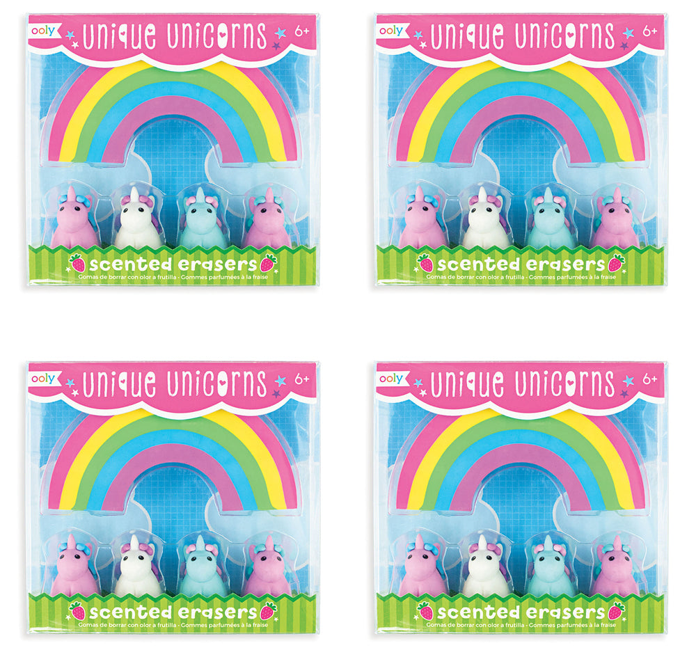 4x 5pc Ooly Scented Unique Unicorns/Rainbow Eraser Set Kids 6y+