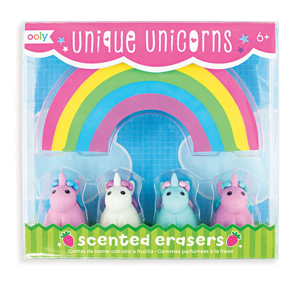 4x 5pc Ooly Scented Unique Unicorns/Rainbow Eraser Set Kids 6y+