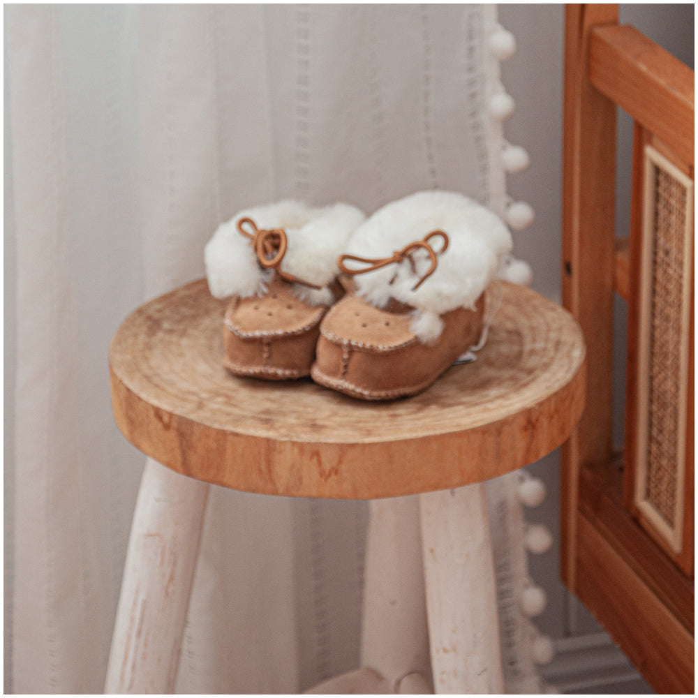 Huxford Grove Tykes Sheepskin Booties Baby Shoes Walnut