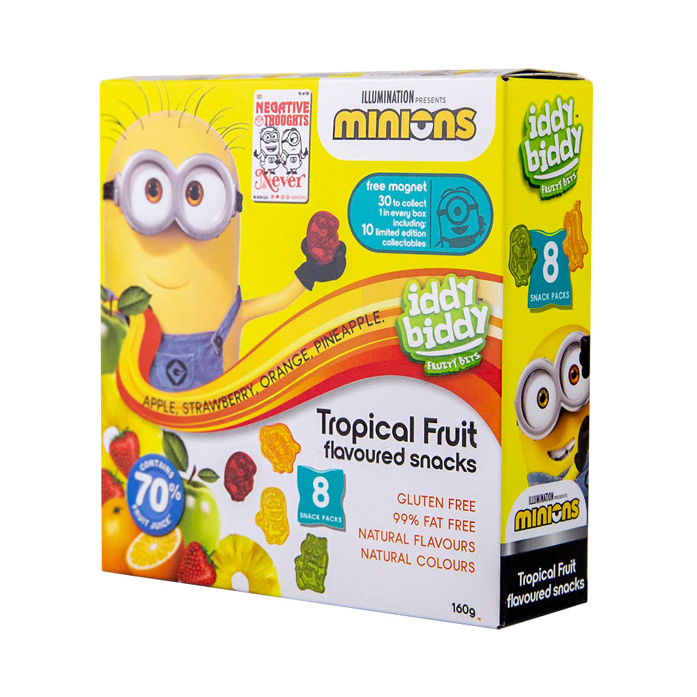 6x 8pc Iddy Biddy Fruity Bites Minions Tropical Gummy Fruit Snack Packs 160g