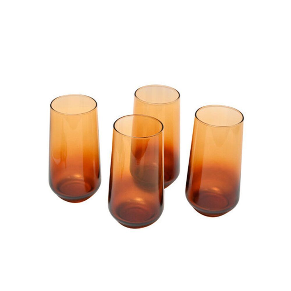 2x 4pc Artcraft Iconic Amber Hiball Decorated Water Glassware 470ml