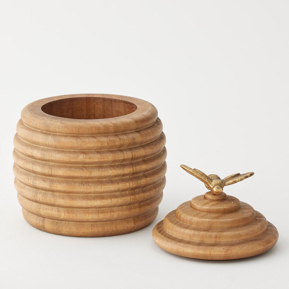 Pilbeam Living Beehive Jar Home/Office Room Decor Pinewood/Metal