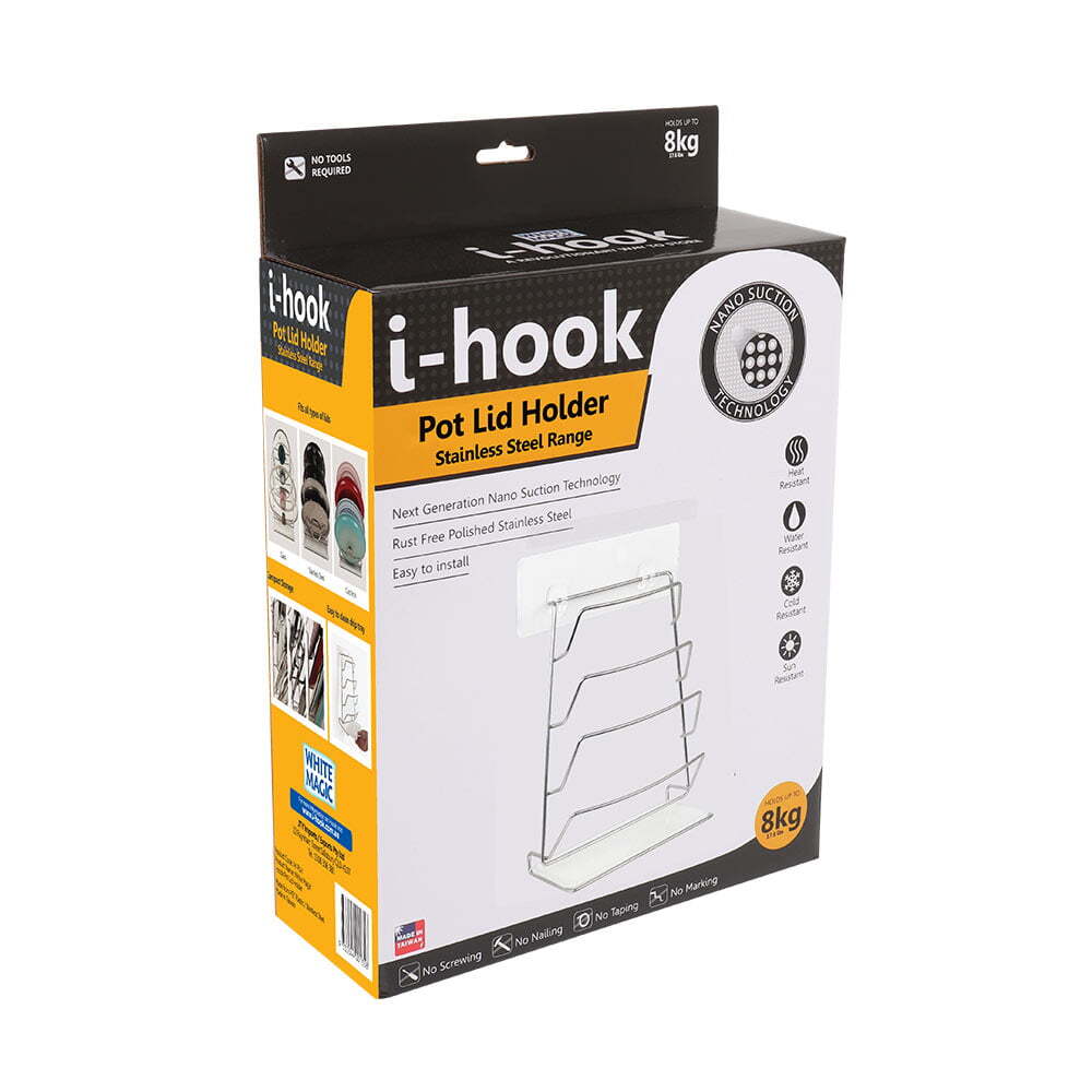 I-Hook Wall Suction Stainless Steel Pot Lid Holder - Silver