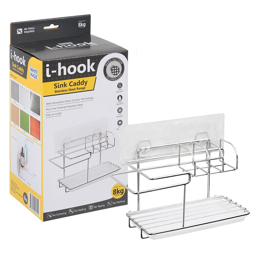 I-Hook 24cm Stainless Steel Wall Mounted Kitchen Sink Caddy Organiser