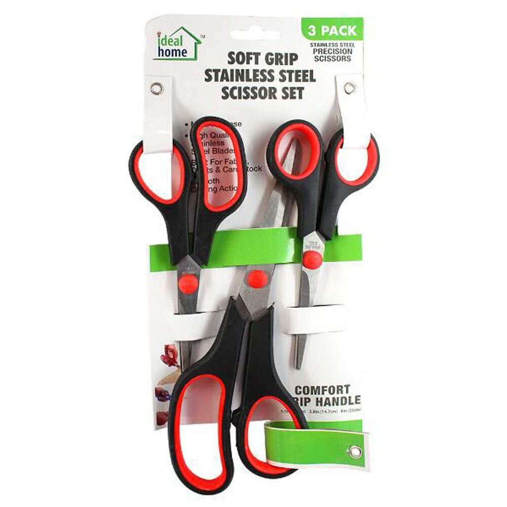 3x 3pc Ideal Home Soft Grip Stainless Steel Craft Scissors Set Multipurpose