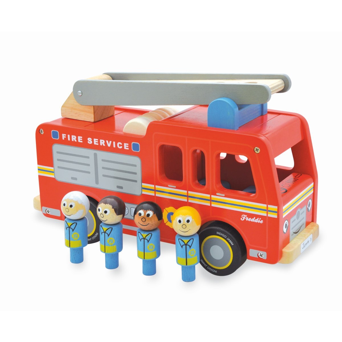 Indigo Jamm 28cm Freddie Fire Engine Kids Wooden Toy Set 18m+