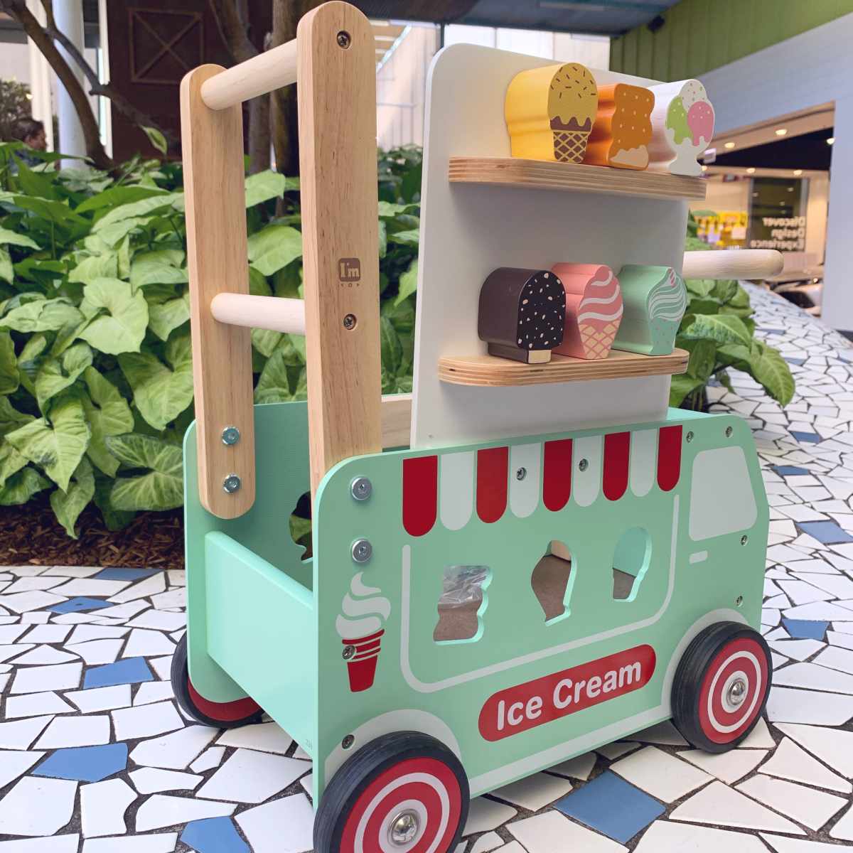 Im Toy 52cm Wood Walk & Ride Ice Cream Truck Sorter Kids Ride-On Toy 12m+