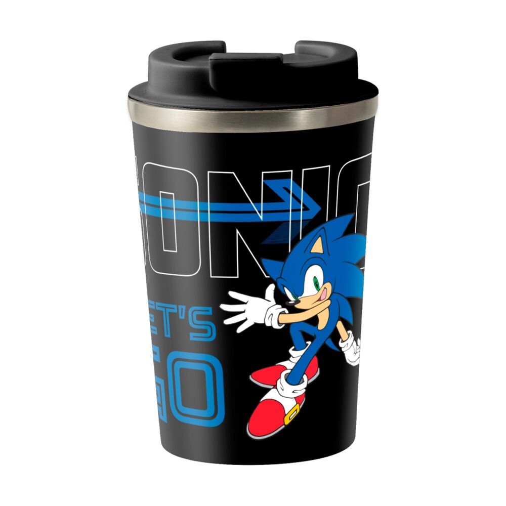 Sonic The Hedgehog Lets Go Insulated Metal Travel Drinking Mug 350mL Black/Blue
