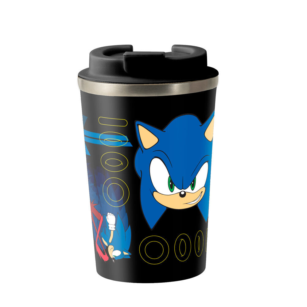 2PK Sonic The Hedgehog Lets Go Insulated Metal Travel Drinking Mug 350mL Black/Blue