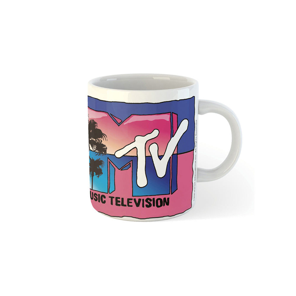 MTV Retro 90s Palm Trees Sunset Logo Themed Coffee Mug Drinking Cup 300ml