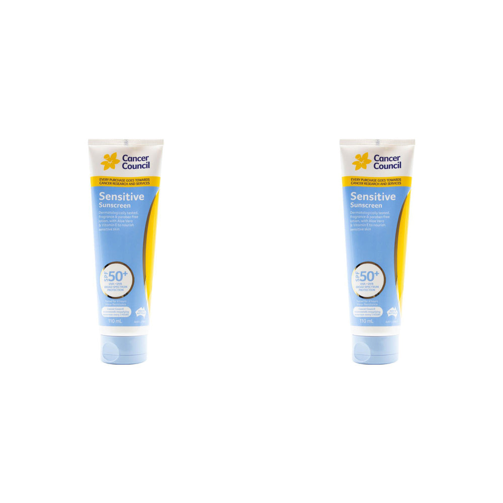 2PK Cancer Council 110ml Sensitive Sunscreen SPF50+ Body Lotion