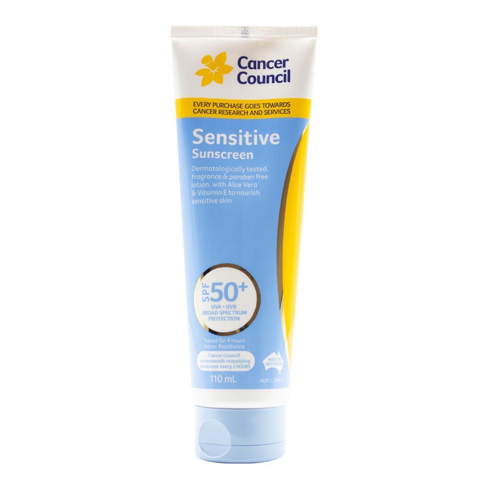 3PK Cancer Council 110ml Sensitive Sunscreen SPF50+ Body Lotion