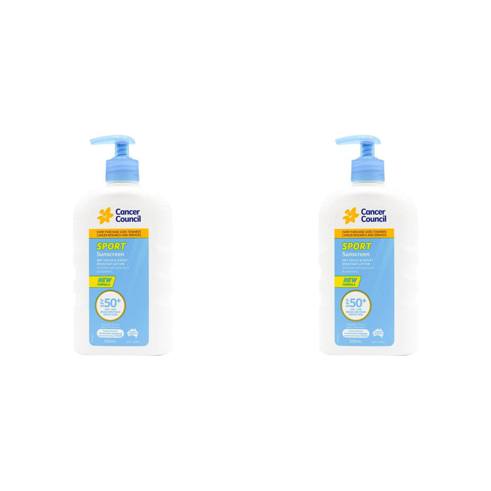 2PK Cancer Council 500ml Sport Sunscreen SPF50+ Lotion Pump Bottle