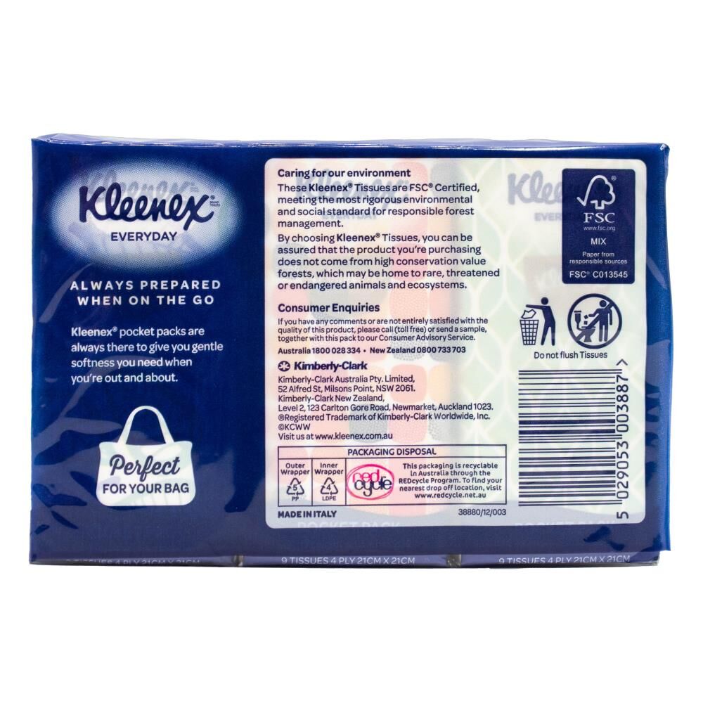 36pc Kleenex 9 Tissues Travel Napkin 4Ply Pocket Pack
