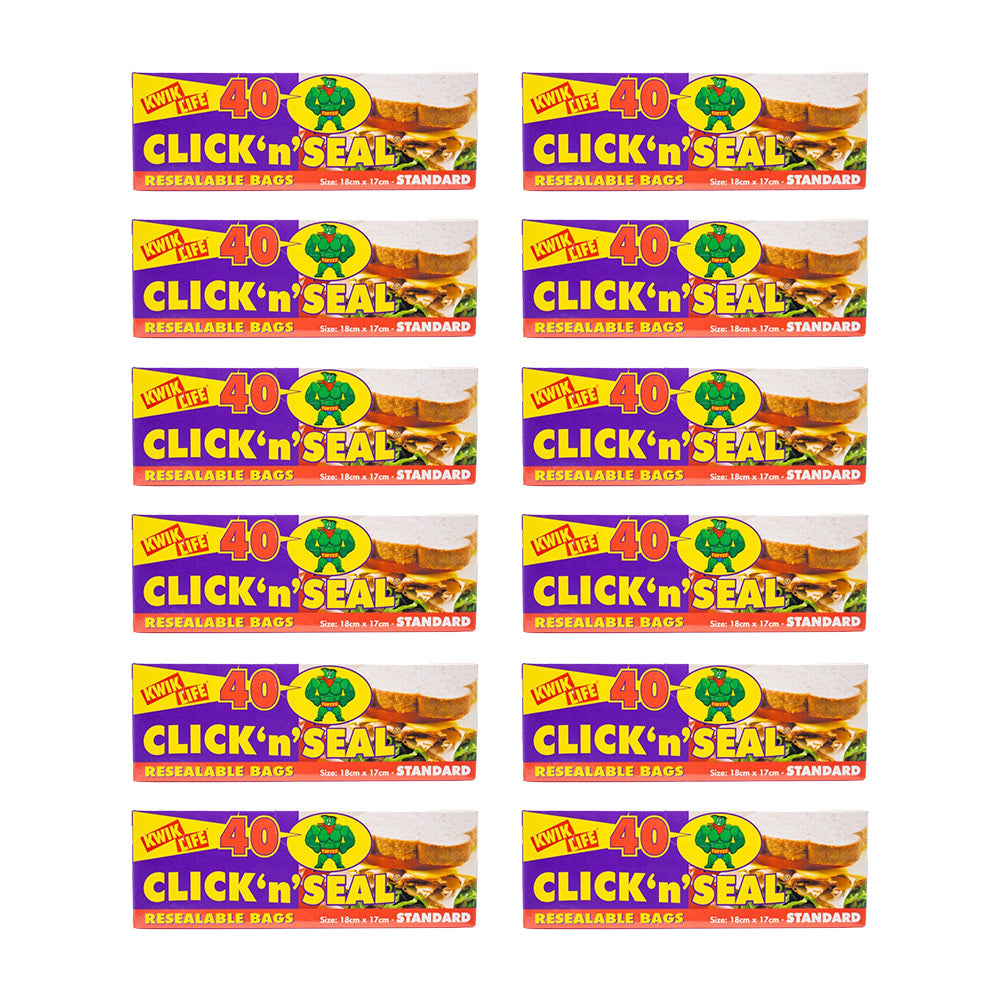 480pc Kwik Life Click N Seal Resealable Sandwich Bags Standard 18x17cm Clear