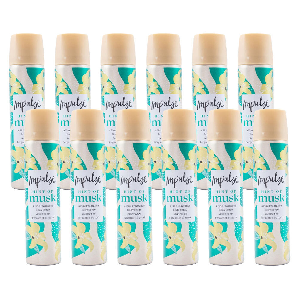 12PK Impulse 75ml Body Spray Hint Of Musk Inspired By Bergamot & Musk