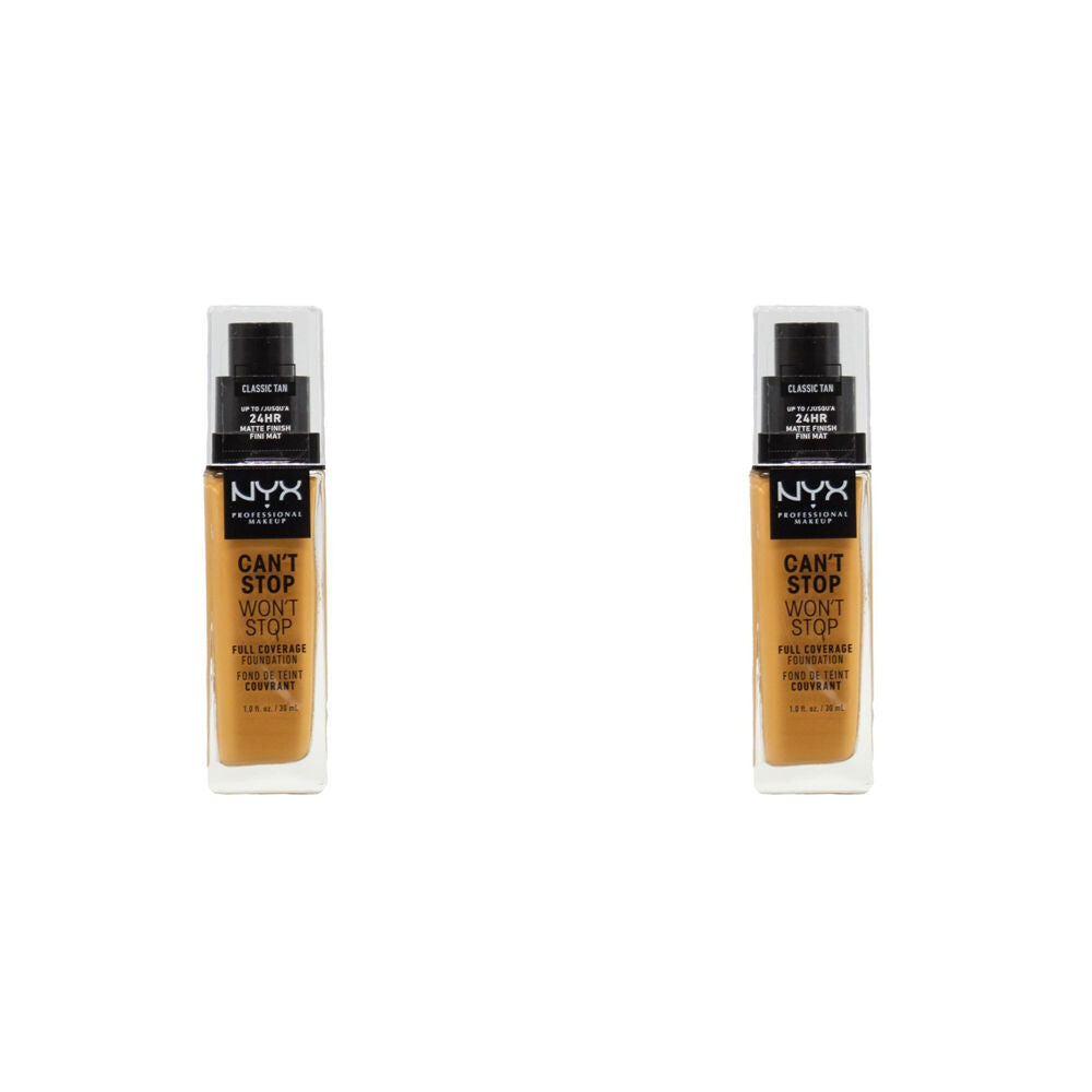 2PK Nyx 30ml Foundation Cant Stop Wont Stop Full Coverage Classic Tan