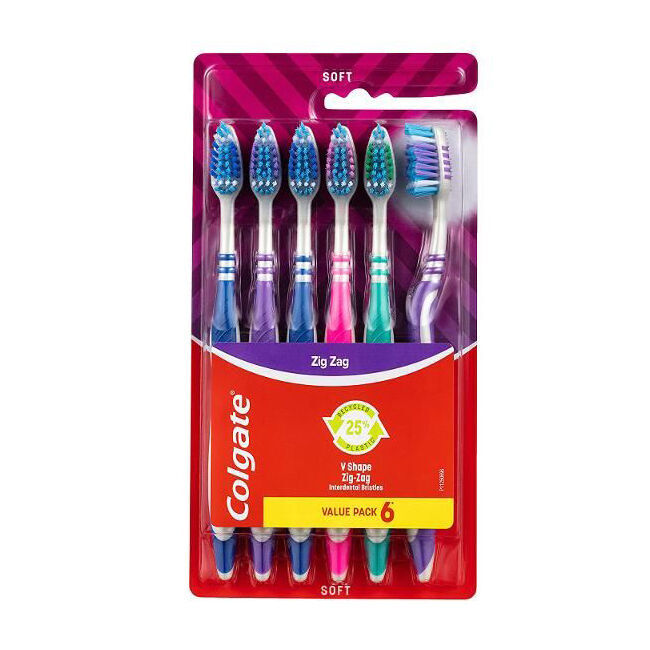 6x 6pc Colgate Zig-Zag V-Shape Soft Toothbrush Teeth Care