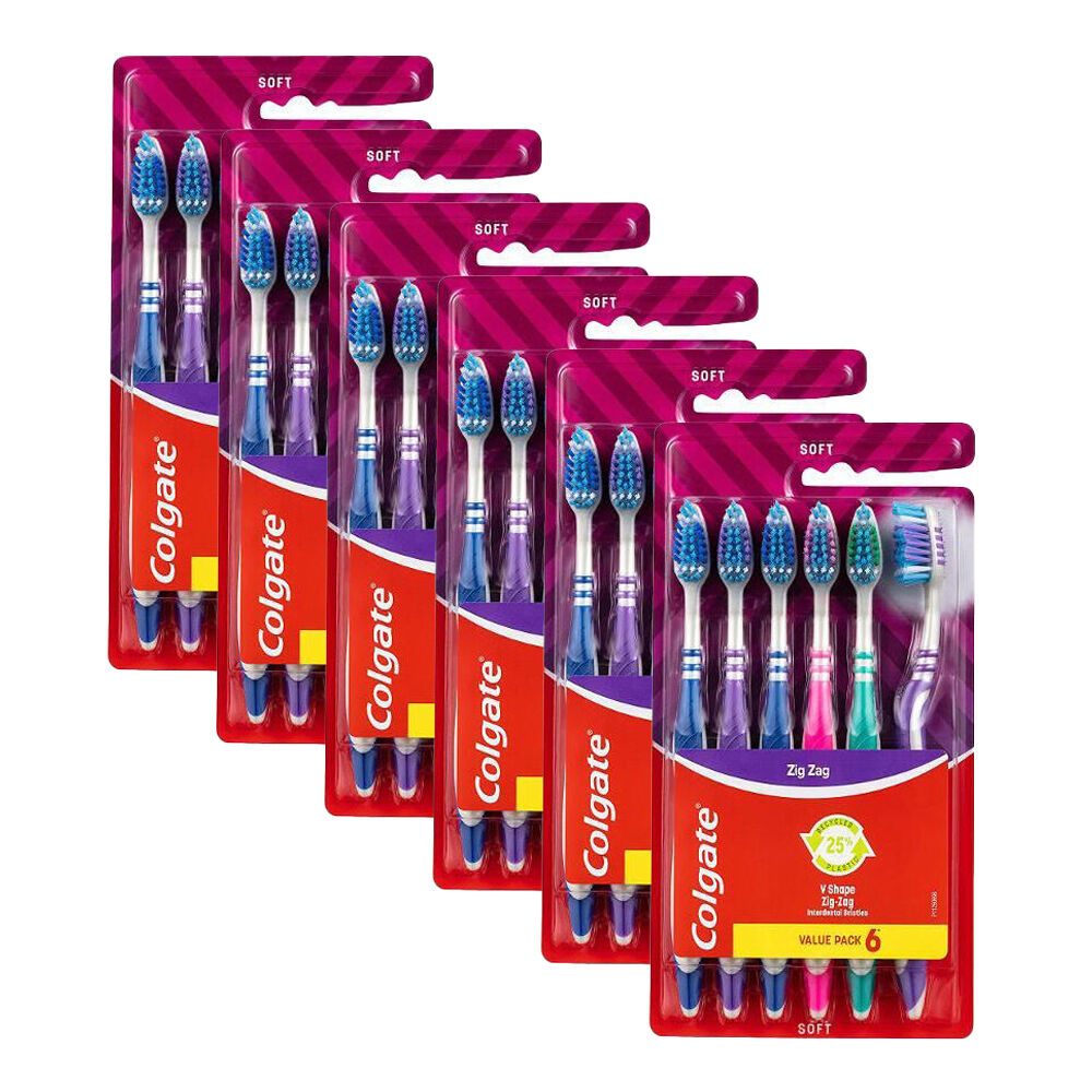 6x 6pc Colgate Zig-Zag V-Shape Soft Toothbrush Teeth Care
