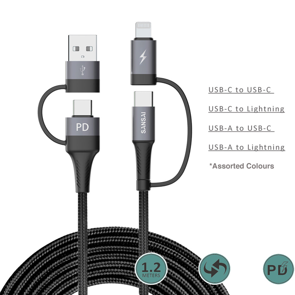 Sansai 1.2m 4 In 1 Braid Cable Assorted