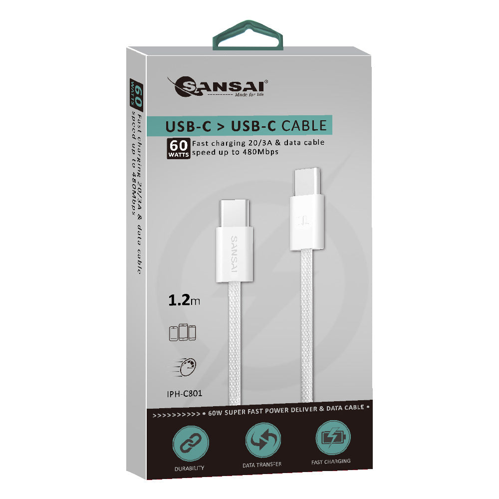 4PK Sansai Type-C High Speed Universal Cable 60W 1.2 m White