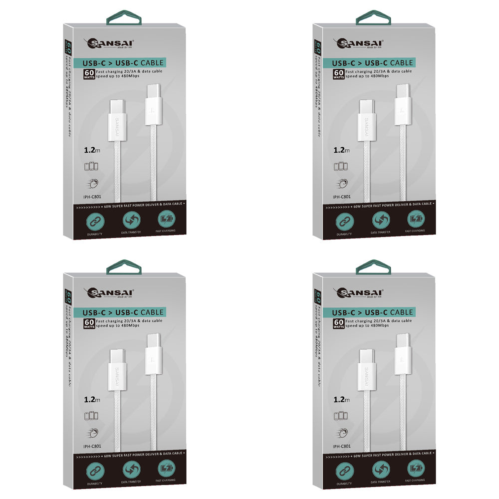 4PK Sansai Type-C High Speed Universal Cable 60W 1.2 m White