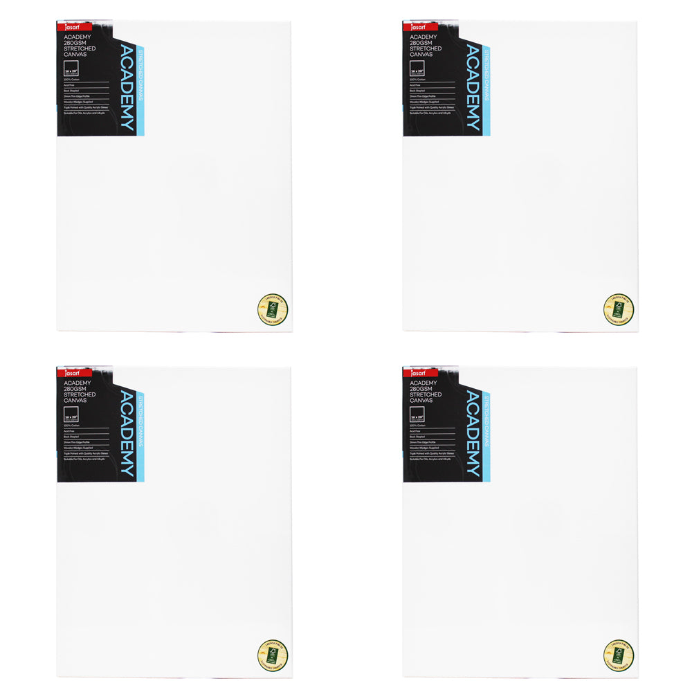 4PK Jasart Academy 16x20" Thin Edge Cotton Stretched Canvas 280GSM - White