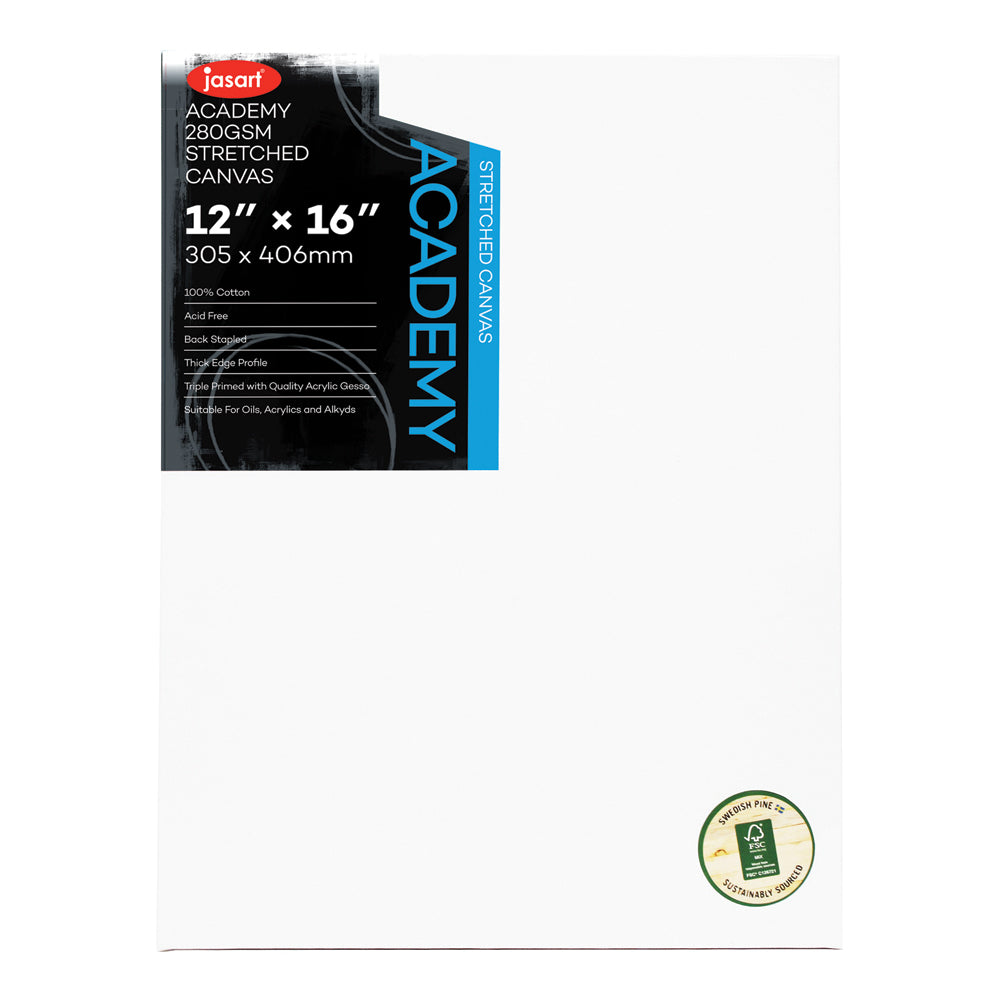 3PK Jasart Academy 12x16" Thick Edge Cotton Stretched Canvas 280GSM - White
