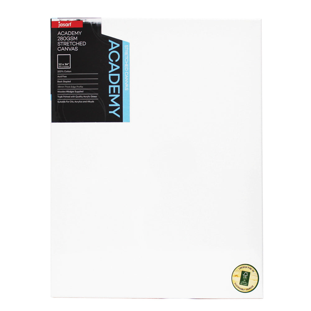 Jasart Academy 12x36" Thick Edge Cotton Stretched Canvas 280GSM - White
