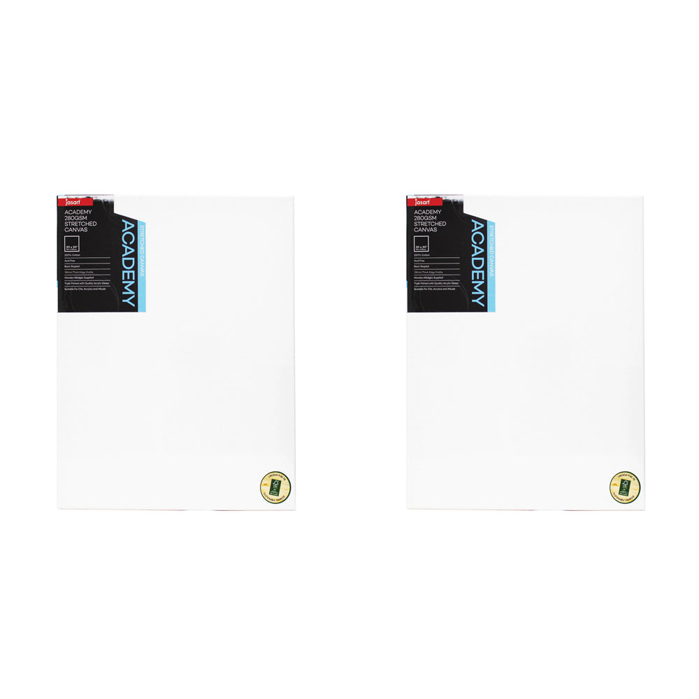 2PK Jasart Academy 30x20" Thick Edge Cotton Stretched Canvas 280GSM - White